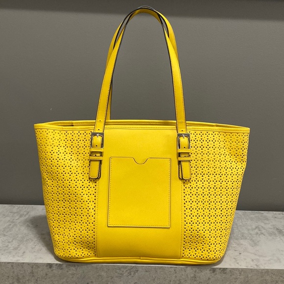 Tignanello Handbags - NWOT Tignanello Yellow Leather Large Tote/Satchel Bag/ Cut Outs, Double Handles